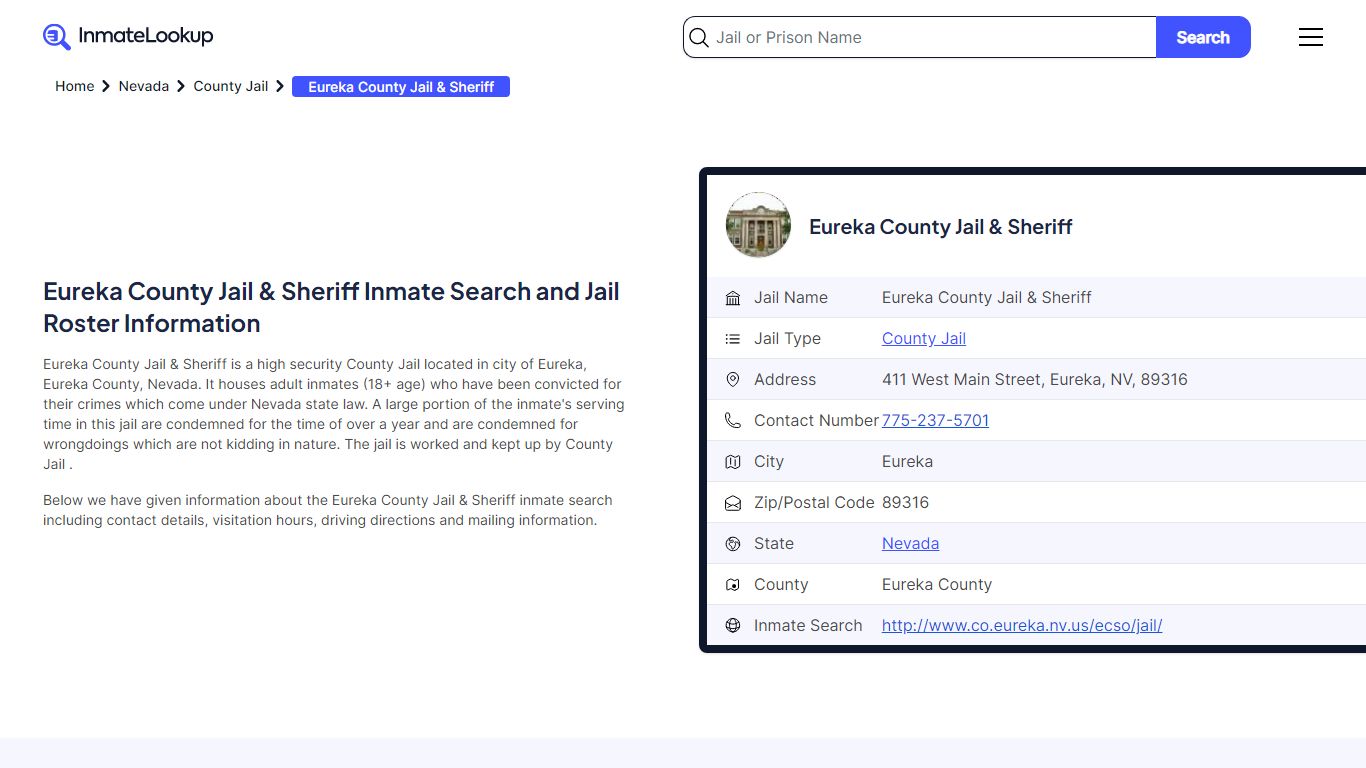 Eureka County Jail & Sheriff Inmate Search - Eureka Nevada - Inmate Lookup