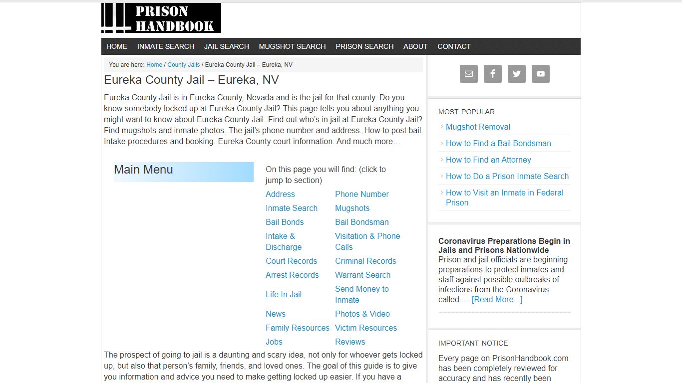 Eureka County Jail – Eureka, NV - Prison Handbook